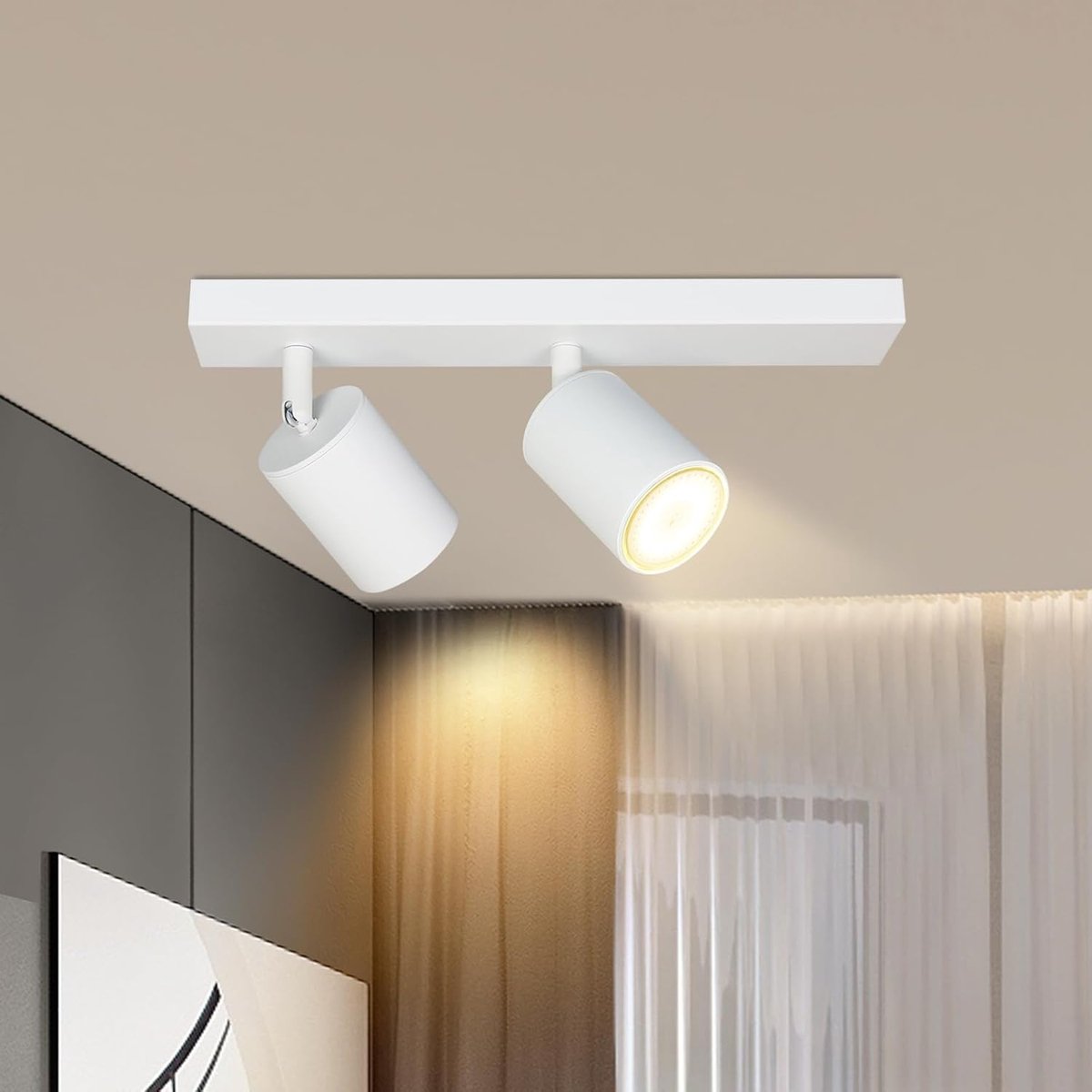 Glitzerlife - LED Plafondspots - 2-lichts GU10 - Wit Modern Design - 350° Draaibaar en Zwenkbaar - Rechte Plafondbalk - Voor Hal, Woonkamer, Slaapkamer - Exclusief Lichtbron