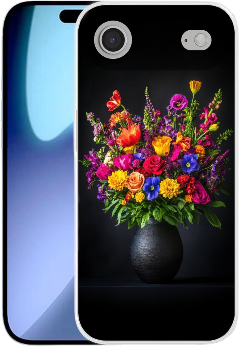 Telefoonhoesje Geschikt voor iPhone Air hoesje - Felgekleurd - Bloemen - Vaas - Siliconen Telefoonhoesje Telefoonhoesje
