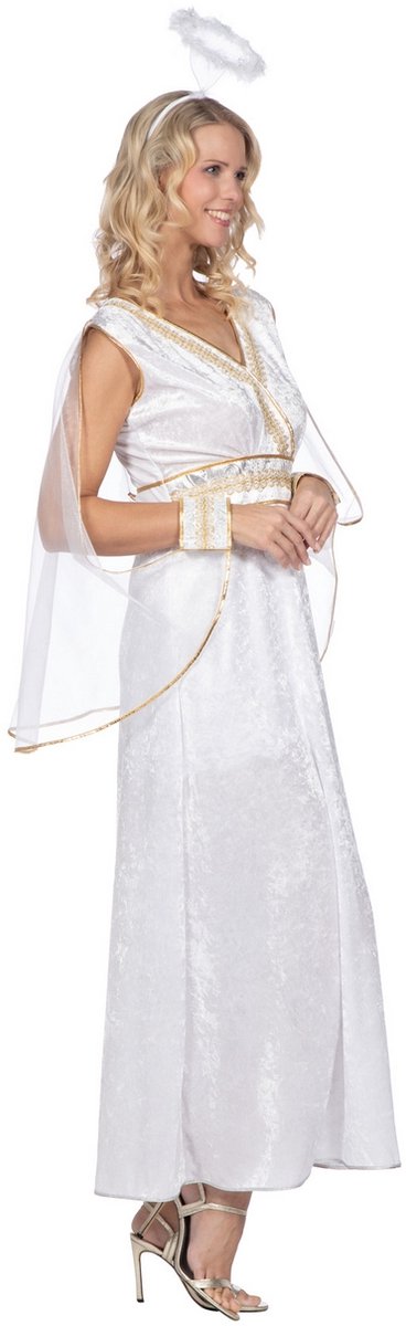 Wilbers & Wilbers – Engel Kostuum Dames Lange Witte Jurk met Cape - Maat 48