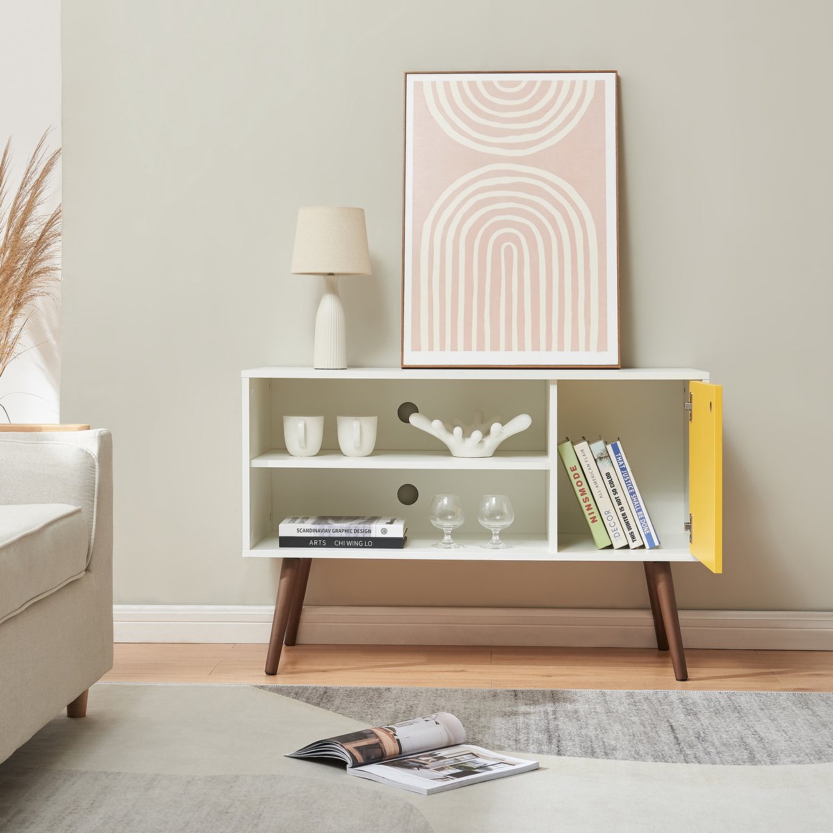en.casa Tv meubel Vare 100x40x66 cm wit geel en walnootkleurig [en.casa]