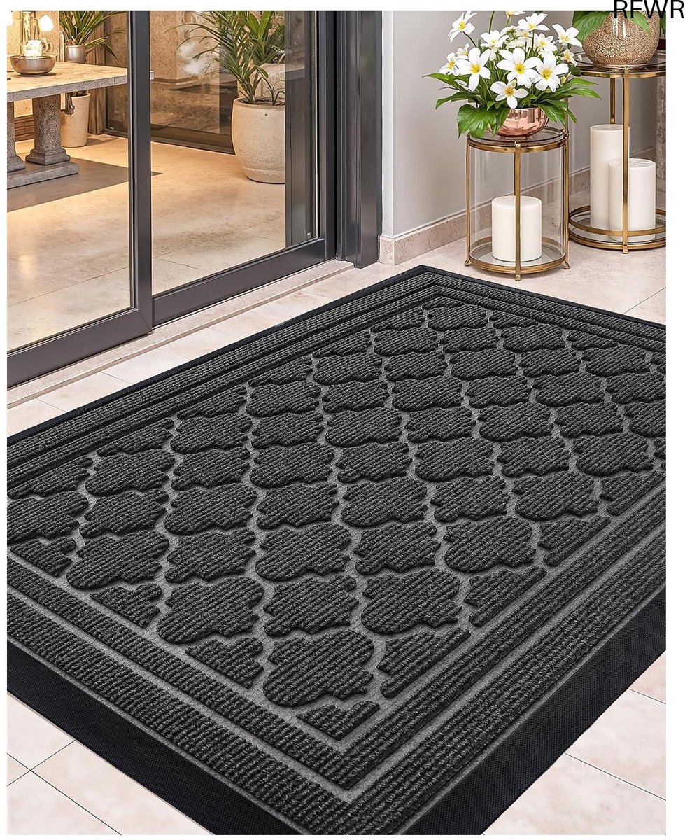 RFWR Antislipdeurmat Buiten 60x90cm - Weerbestendige Vuilvangmat voor Voordeur en Entree Grijs
