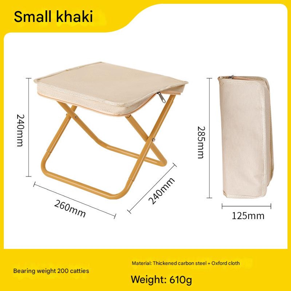 Robuuste outdoor vouwbank draagbare vergrote stoel bovenblad visstoel campingstoel opvouwbare clutch klapstoel campingbank, beige een stuk
