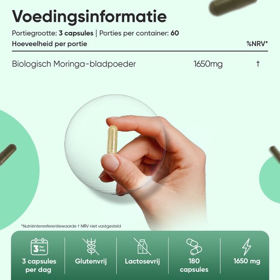 WeightWorld Biologische Moringa capsules - 1650 mg - 180 capsules - Rijk aan vitamines, mineralen en antioxidanten
