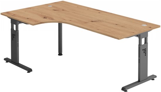 MÉGA 82G | Bureau - Bois 200 x 120 Pied C Zwart Hauteur de table I Hauteur réglable Couleur/Graphite