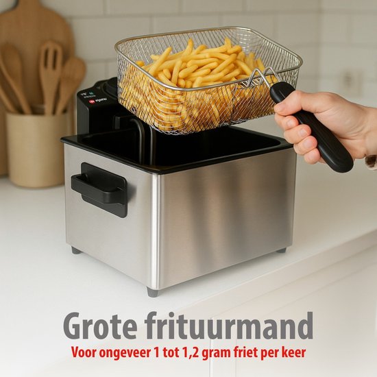 alpina Frituurpan 5 Liter - Dubbele Friteuse met 3 Frituurmanden - Frituur met Instelbare Temperatuur tot 190 °C - Frietpan 2000W - met Kijkvenster - RVS