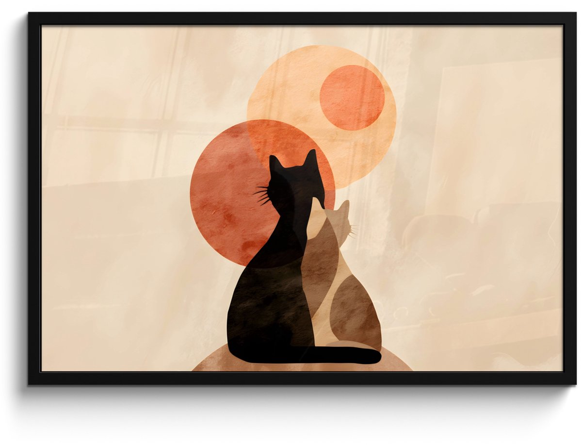 FrameYourWall Poster in lijst - Fotolijst 90x60 cm - Posters - Katten - Zwart - Abstract - Cirkels - Posterlijst zwart - Decoratie - Wanddecoratie woonkamer - Muurdecoratie slaapkamer Katten - Abstract