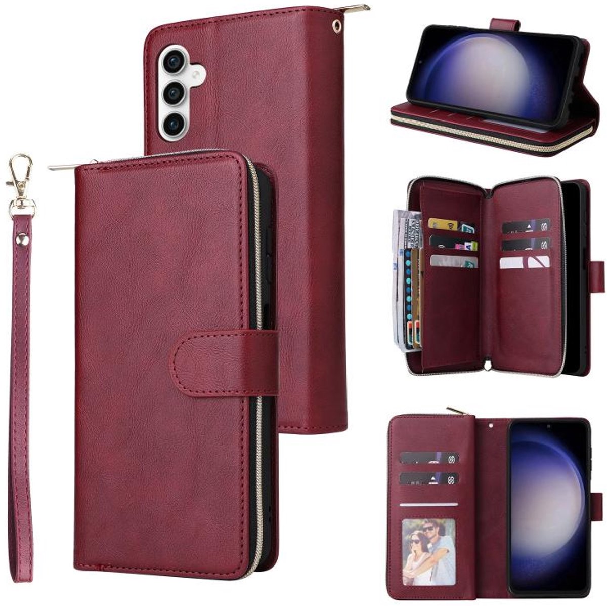 Telestore - Telefoonhoesje geschikt voor Samsung Galaxy S25 FE - Portemonnee met rits - book-case hoesje - ruimte voor 9 pasjes - rood