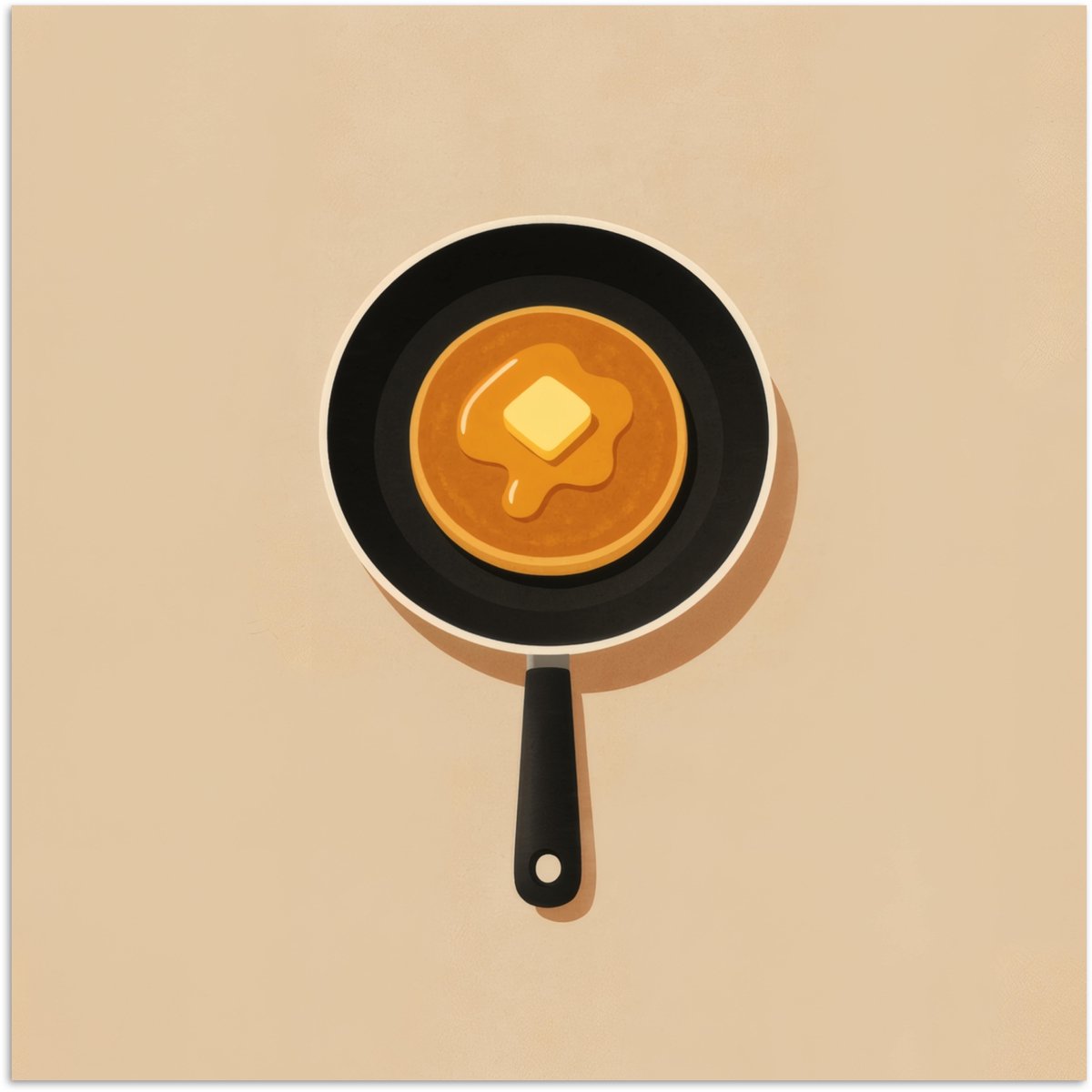Poster 75x75 cm - Pannenkoek - Koekenpan - Boter - Minimalistisch - Posters - Kamer decora