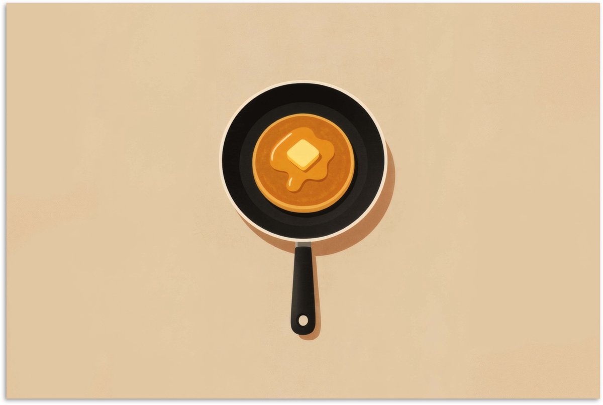 Poster 120x80 cm - Pannenkoek - Koekenpan - Boter - Minimalistisch - Posters - Kamer decor