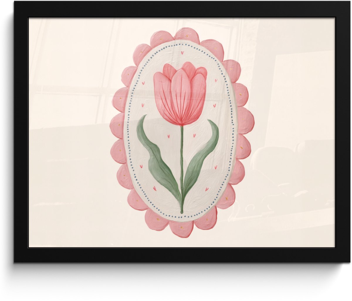 FrameYourWall Poster in lijst - Fotolijst 40x30 cm - Posters - Tulp - Lijst - Ovaal - Illustratie - Posterlijst zwart - Decoratie - Wanddecoratie woonkamer - Muurdecoratie slaapkamer Tulp - Ovaal