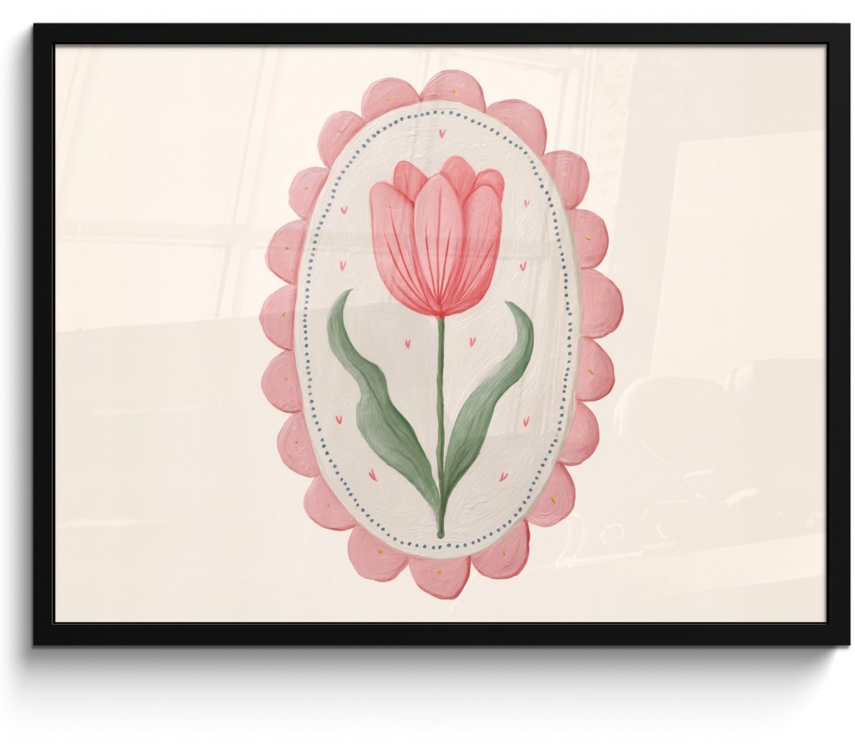 FrameYourWall Poster in lijst - Fotolijst 80x60 cm - Posters - Tulp - Lijst - Ovaal - Illustratie - Posterlijst zwart - Decoratie - Wanddecoratie woonkamer - Muurdecoratie slaapkamer Tulp - Ovaal