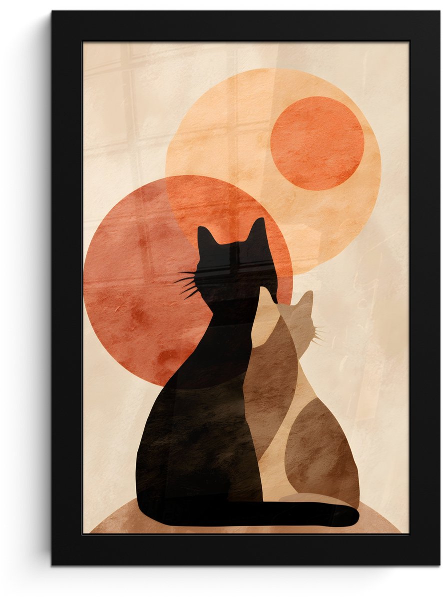 FrameYourWall Poster in lijst - Fotolijst 20x30 cm - Posters - Katten - Zwart - Abstract - Cirkels - Posterlijst zwart - Decoratie - Wanddecoratie woonkamer - Muurdecoratie slaapkamer Katten - Abstract
