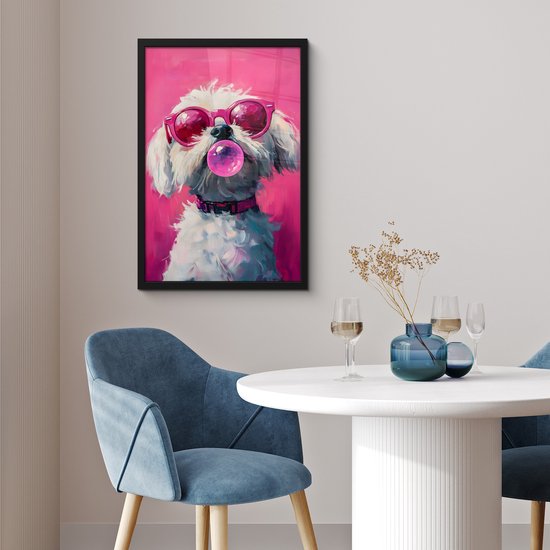 Affiche encadrée - Cadre photo 40x60 cm - Posters - Pink - Chien - Bulle - Cadre affiche noir - Décoration - Décoration murale salon - Décoration murale chambre