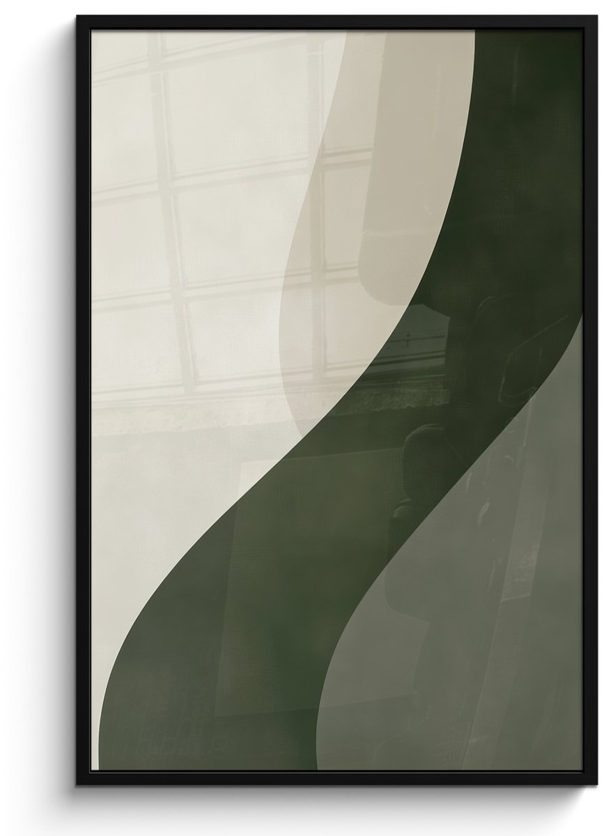 FrameYourWall Poster in lijst - Fotolijst 80x120 cm - Posters - Japandi - Groen - Abstract - Modern - Posterlijst zwart - Decoratie - Wanddecoratie woonkamer - Muurdecoratie slaapkamer Lijn