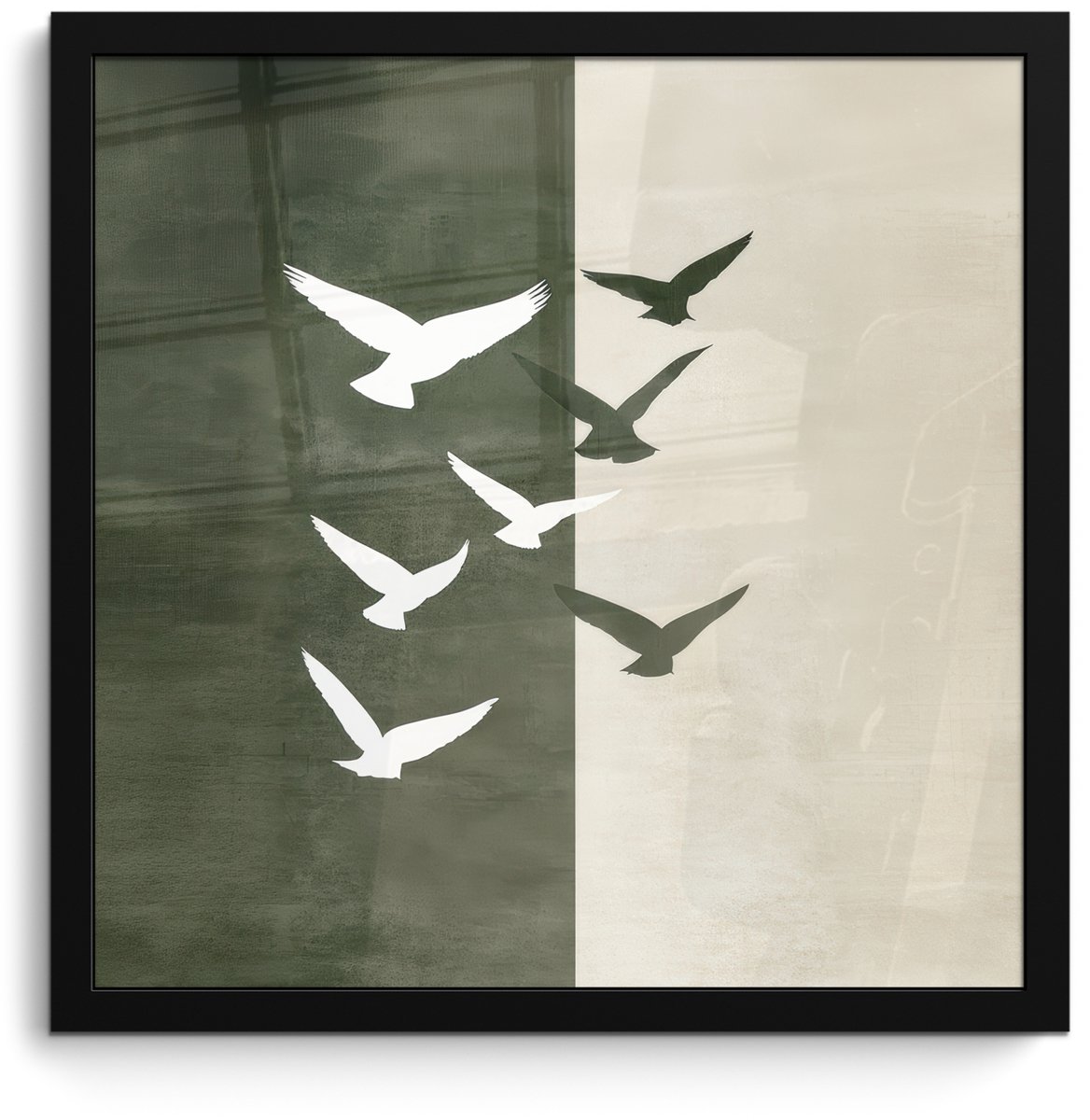 FrameYourWall Poster in lijst - Fotolijst 40x40 cm - Posters - Japandi - Vogel - Groen - Posterlijst zwart - Decoratie - Wanddecoratie woonkamer - Muurdecoratie slaapkamer Vogels