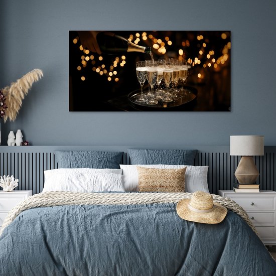 Affiche 150x75 cm - Lumières - Champagne - Plateau - Verres - Posters - Décoration murale cuisine - Décoration murale salon - Accessoires décoratifs - Décoration murale chambre
