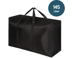 DIVERZA Opbergtas XXL 145 liter – Extra Grote Opbergzak voor Dekbedden, Kleding, Tuinkussens & Loungekussens – Ademend, Stevig & Waterafstotend – 85×55×33 cm – Zwart
