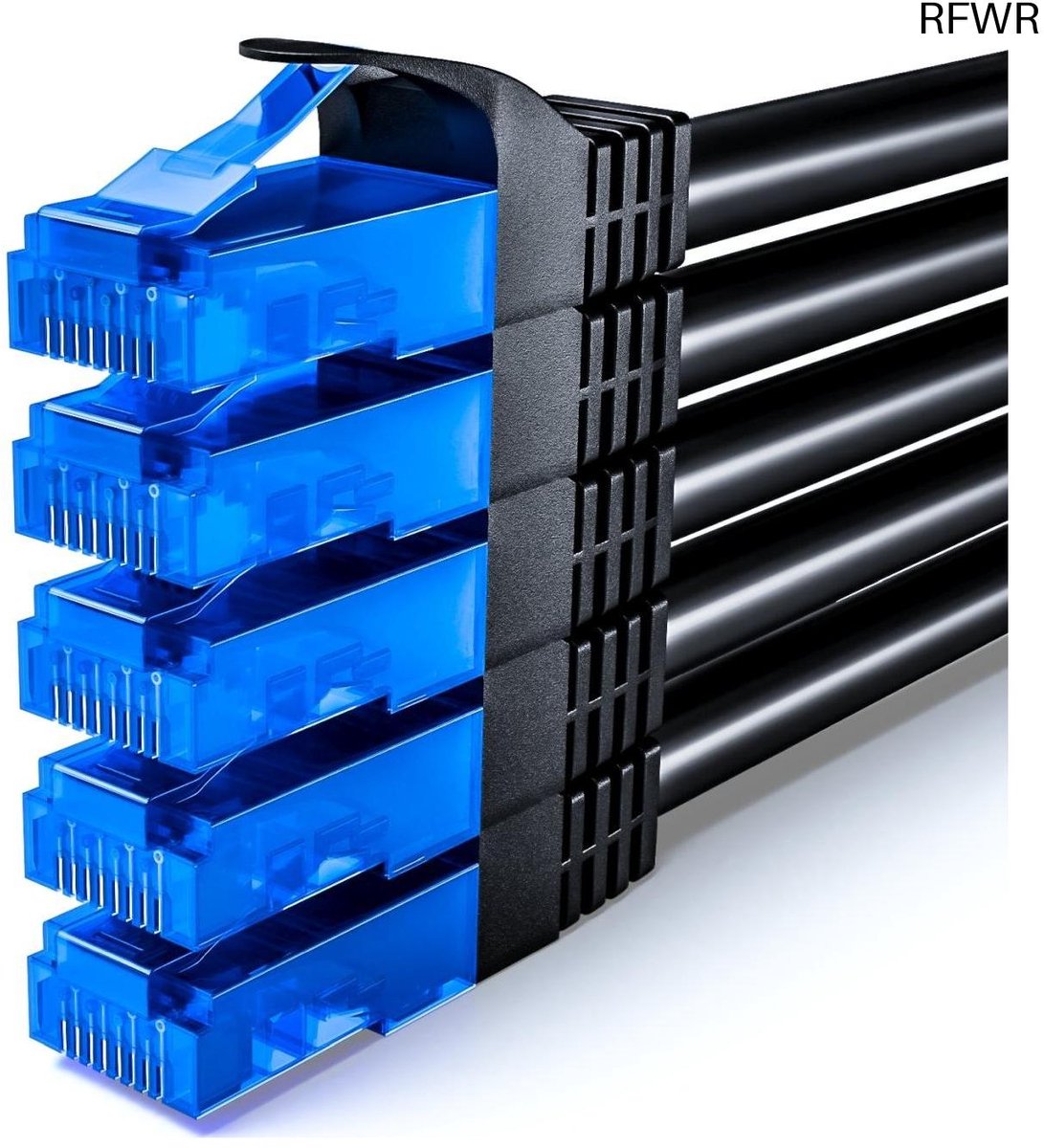 RFWR® 5x 2m CAT6 Netwerkkabel Set - U/UTP RJ45 LAN-Kabel voor DSL, Router en Switch - Zwart