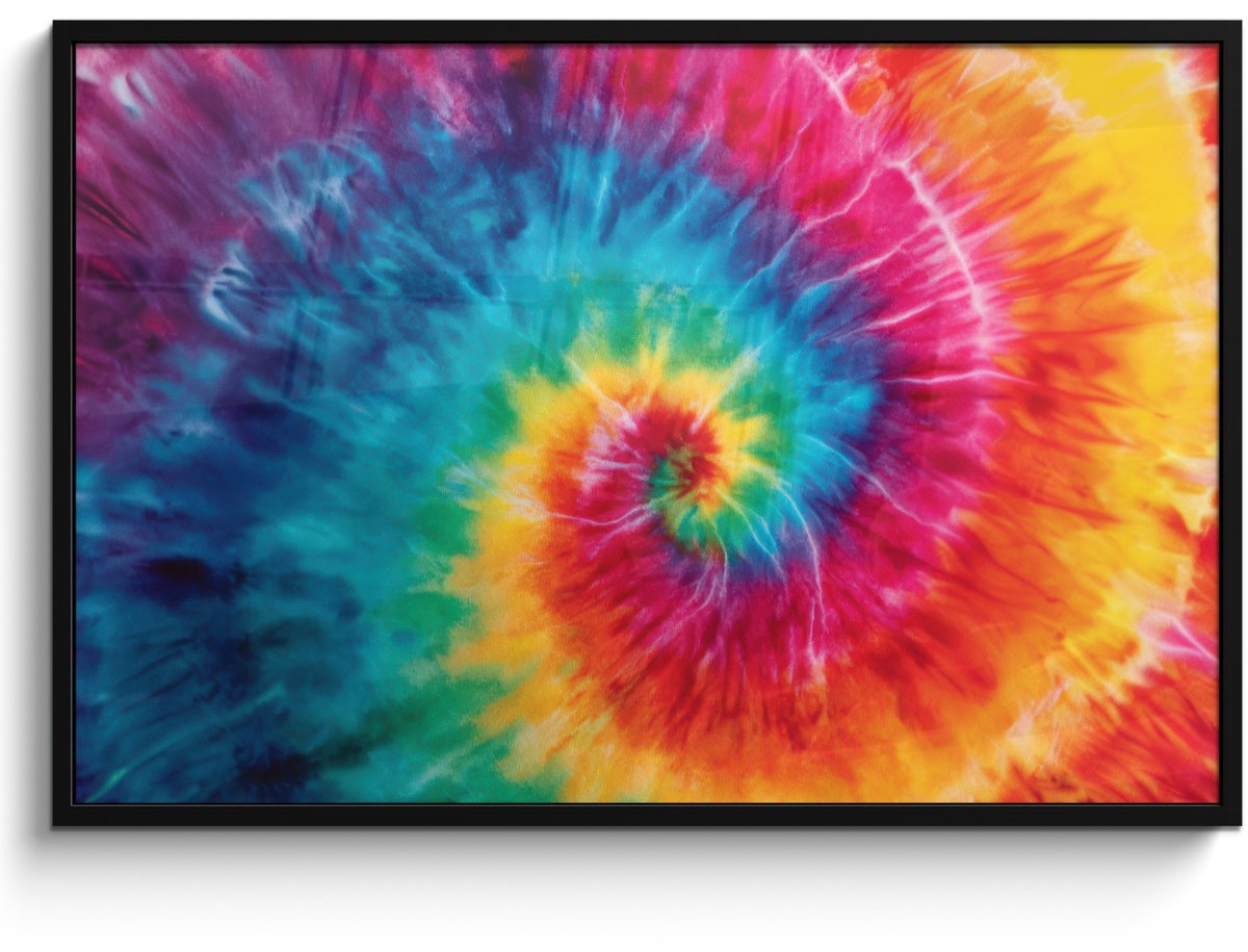 FrameYourWall Poster in lijst - Fotolijst 120x80 cm - Posters - Regenboog - Tie dye - Kleurrijk - Blauw - Posterlijst zwart - Decoratie - Wanddecoratie woonkamer - Muurdecoratie slaapkamer