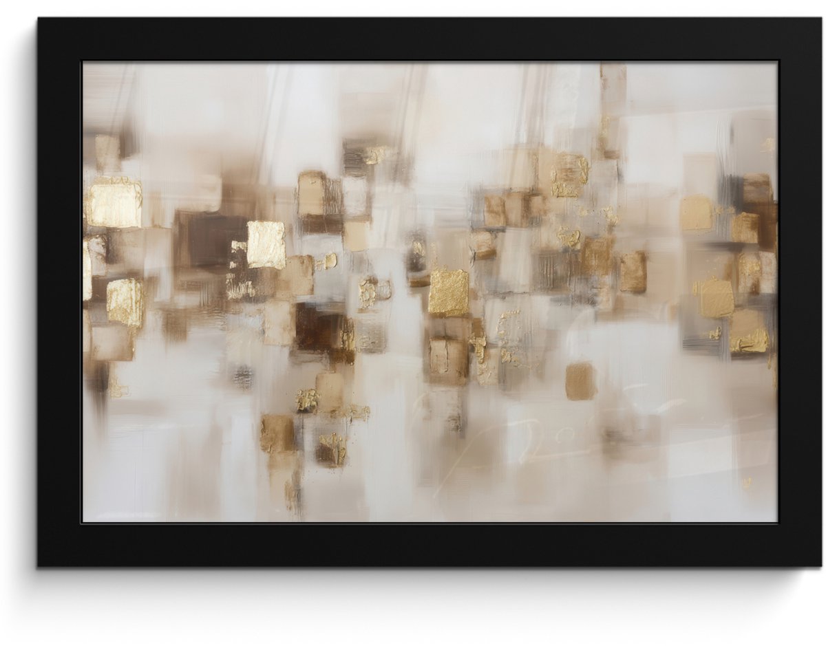 FrameYourWall Poster in lijst - Fotolijst 30x20 cm - Posters - Abstracte vierkanten - Aardetonen - Mistig - Posterlijst zwart - Decoratie - Wanddecoratie woonkamer - Muurdecoratie slaapkamer Aardetonen - Mistig - Abstract