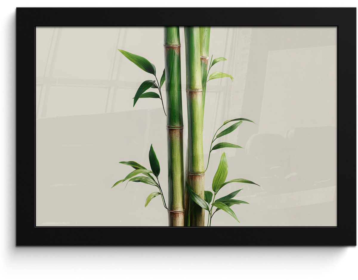 FrameYourWall Poster in lijst - Fotolijst 30x20 cm - Posters - Bamboestengels - Sierlijk - Groen - Posterlijst zwart - Decoratie - Wanddecoratie woonkamer - Muurdecoratie slaapkamer