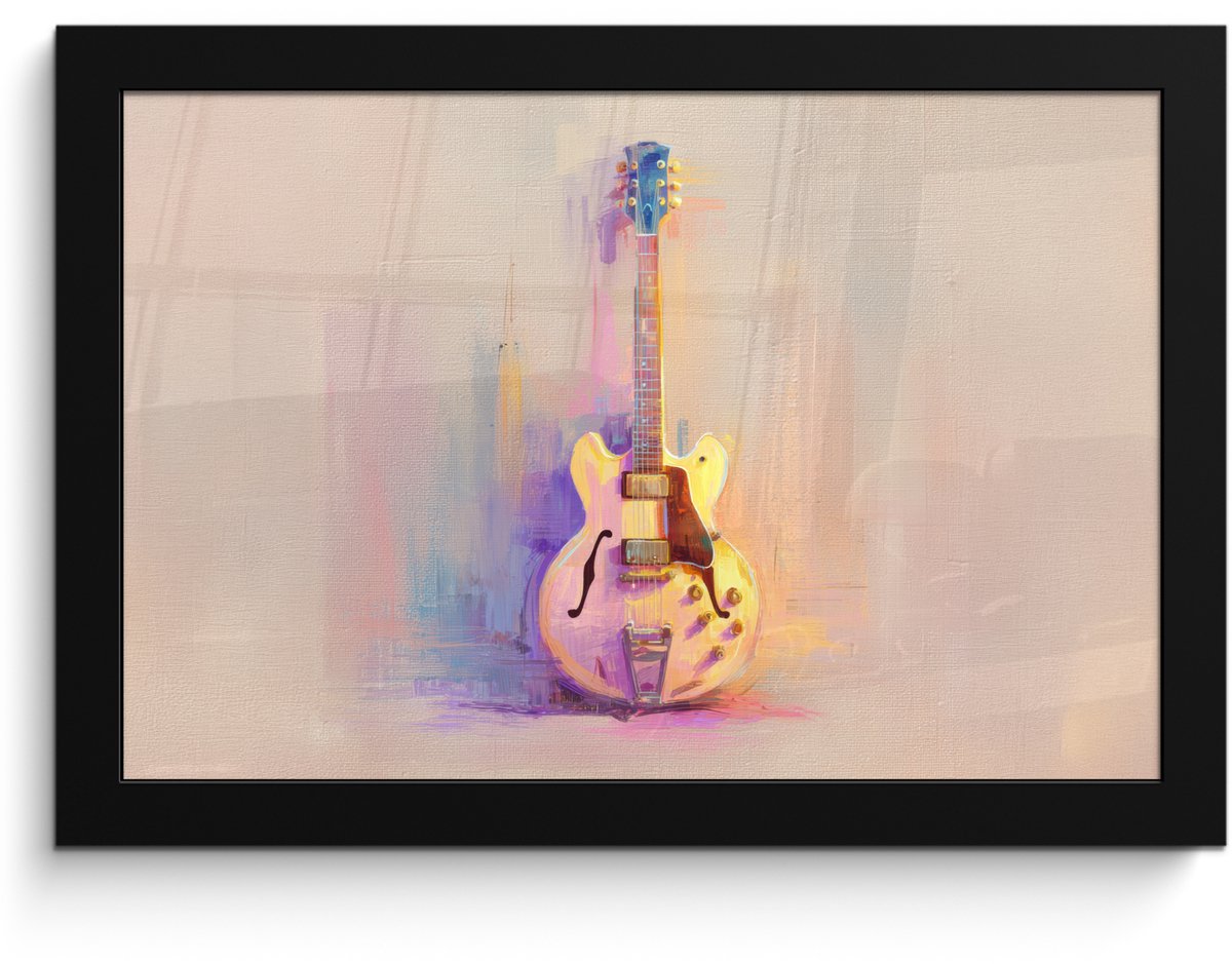 FrameYourWall Poster in lijst - Fotolijst 30x20 cm - Posters - Gitaar - Pastel - Schilderachtig - Posterlijst zwart - Decoratie - Wanddecoratie woonkamer - Muurdecoratie slaapkamer