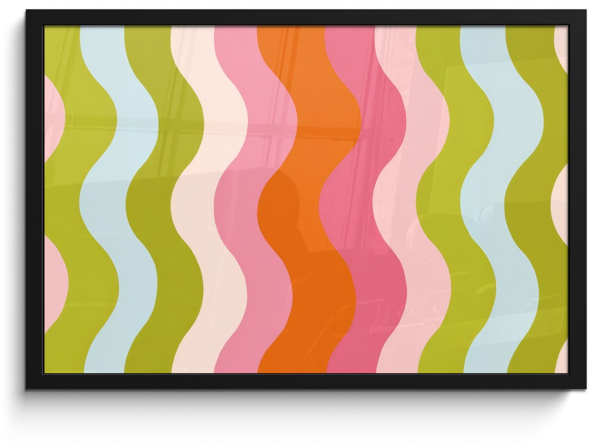 FrameYourWall Poster in lijst - Fotolijst 60x40 cm - Posters - Banen - Golven - Kleurrijk - Verticaal - Posterlijst zwart - Decoratie - Wanddecoratie woonkamer - Muurdecoratie slaapkamer