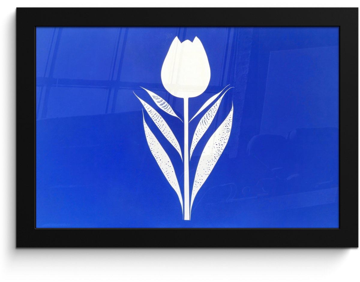 FrameYourWall Poster in lijst - Fotolijst 30x20 cm - Posters - Tulp - Minimalistisch - Bladeren - Wit - Posterlijst zwart - Decoratie - Wanddecoratie woonkamer - Muurdecoratie slaapkamer Tulp - Bladeren