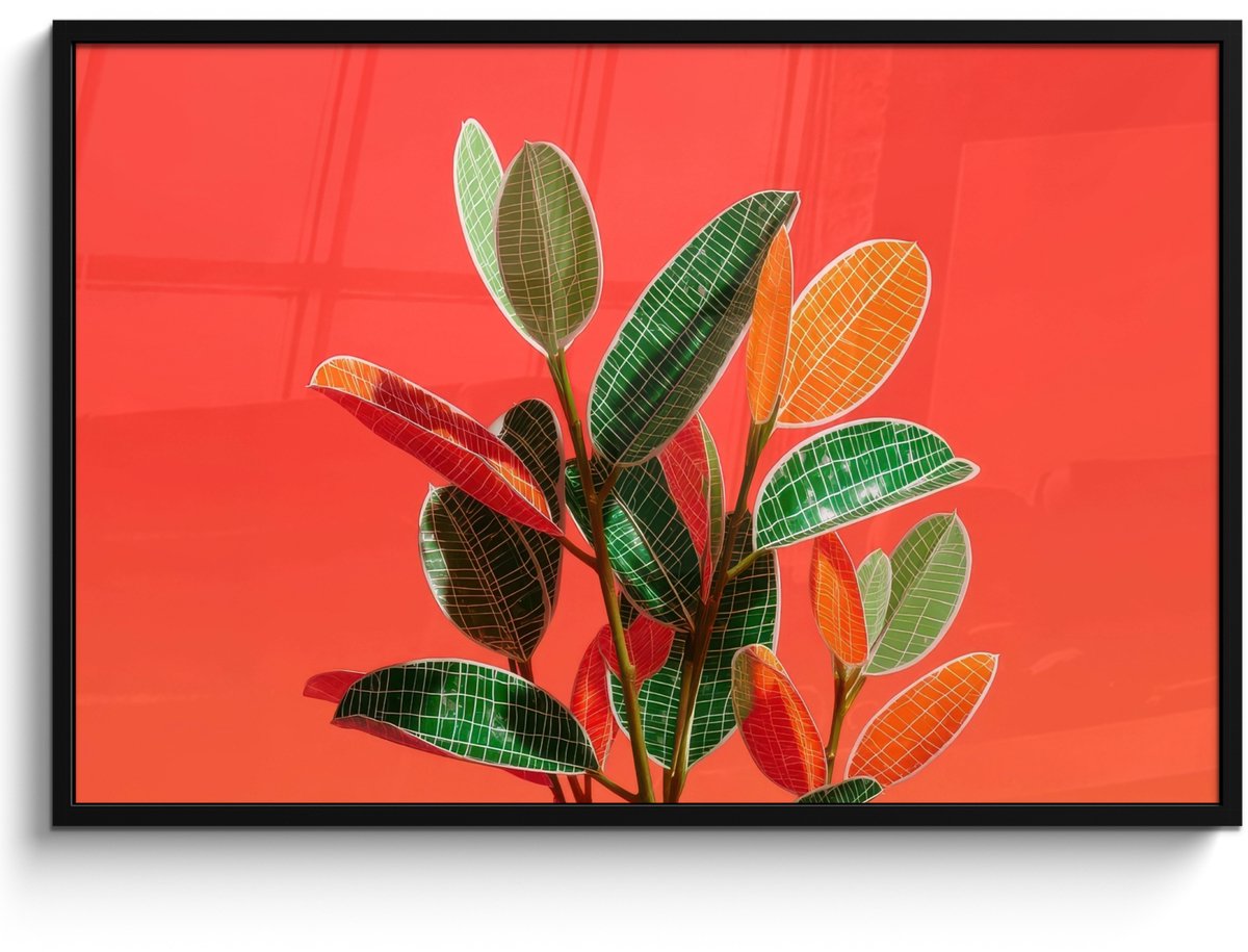 FrameYourWall Poster in lijst - Fotolijst 120x80 cm - Posters - Bladeren - Nerven - Oranje - Structuur - Posterlijst zwart - Decoratie - Wanddecoratie woonkamer - Muurdecoratie slaapkamer Bladeren - Nerven - Structuur