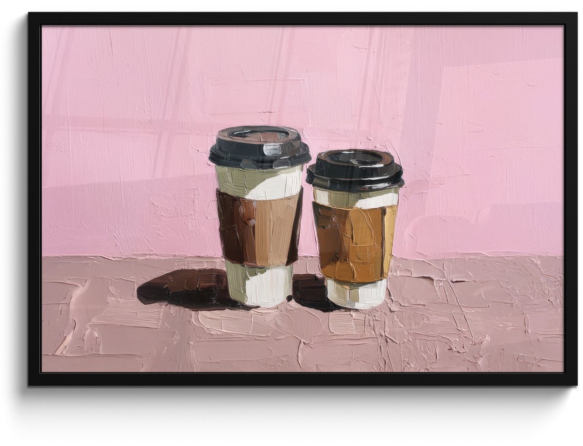 FrameYourWall Poster in lijst - Fotolijst 90x60 cm - Posters - Koffiebekers - Deksel - Verf - Textuur - Posterlijst zwart - Decoratie - Wanddecoratie woonkamer - Muurdecoratie slaapkamer