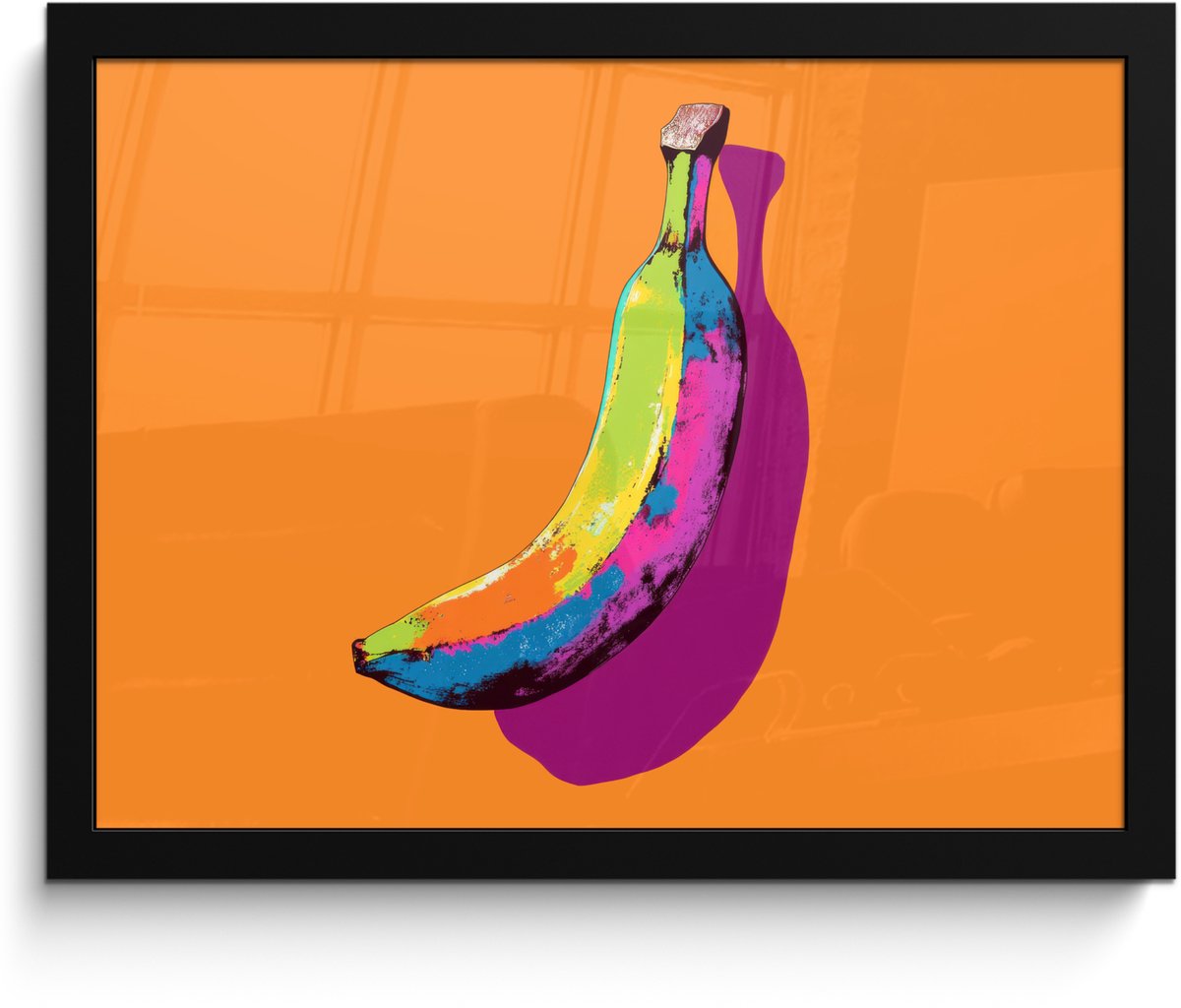 FrameYourWall Poster in lijst - Fotolijst 40x30 cm - Posters - Felle kleuren - Banaan - popart - Posterlijst zwart - Decoratie - Wanddecoratie woonkamer - Muurdecoratie slaapkamer