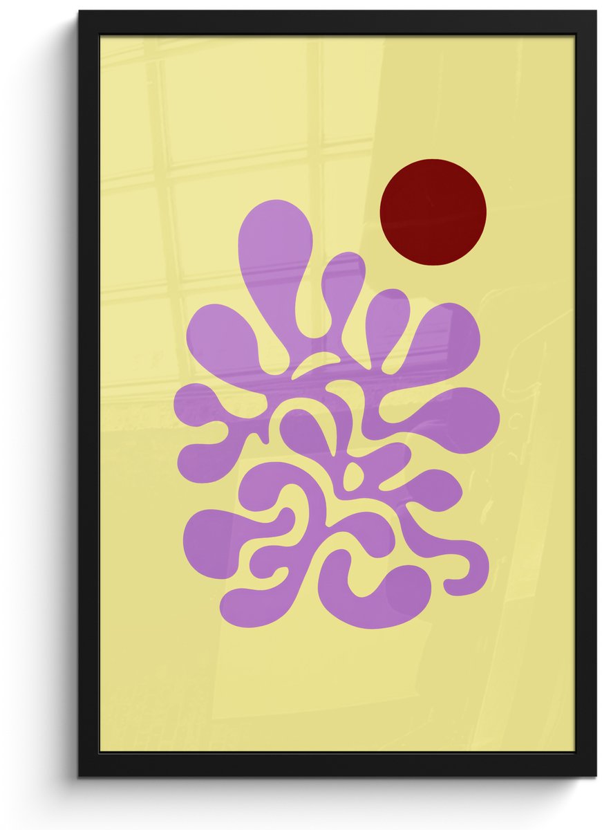 FrameYourWall Poster in lijst - Fotolijst 40x60 cm - Posters - Koraal - Cirkel - Abstract - Geel - Posterlijst zwart - Decoratie - Wanddecoratie woonkamer - Muurdecoratie slaapkamer
