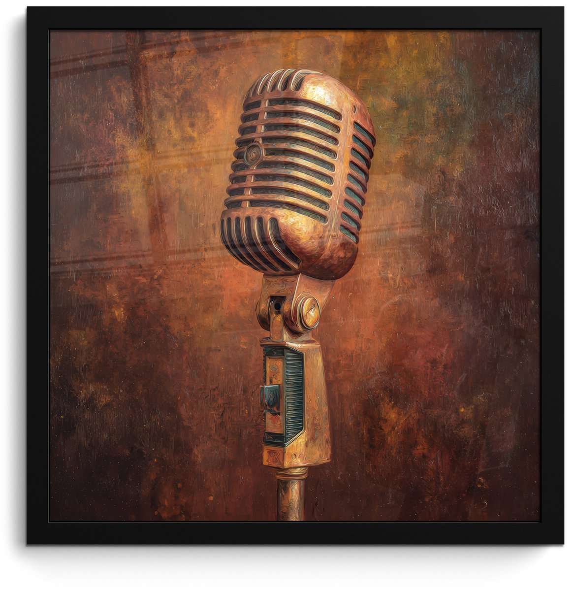 FrameYourWall Poster in lijst - Fotolijst 40x40 cm - Posters - Microfoon - Bruin - Klassiek - Posterlijst zwart - Decoratie - Wanddecoratie woonkamer - Muurdecoratie slaapkamer Microfoon - Klassiek