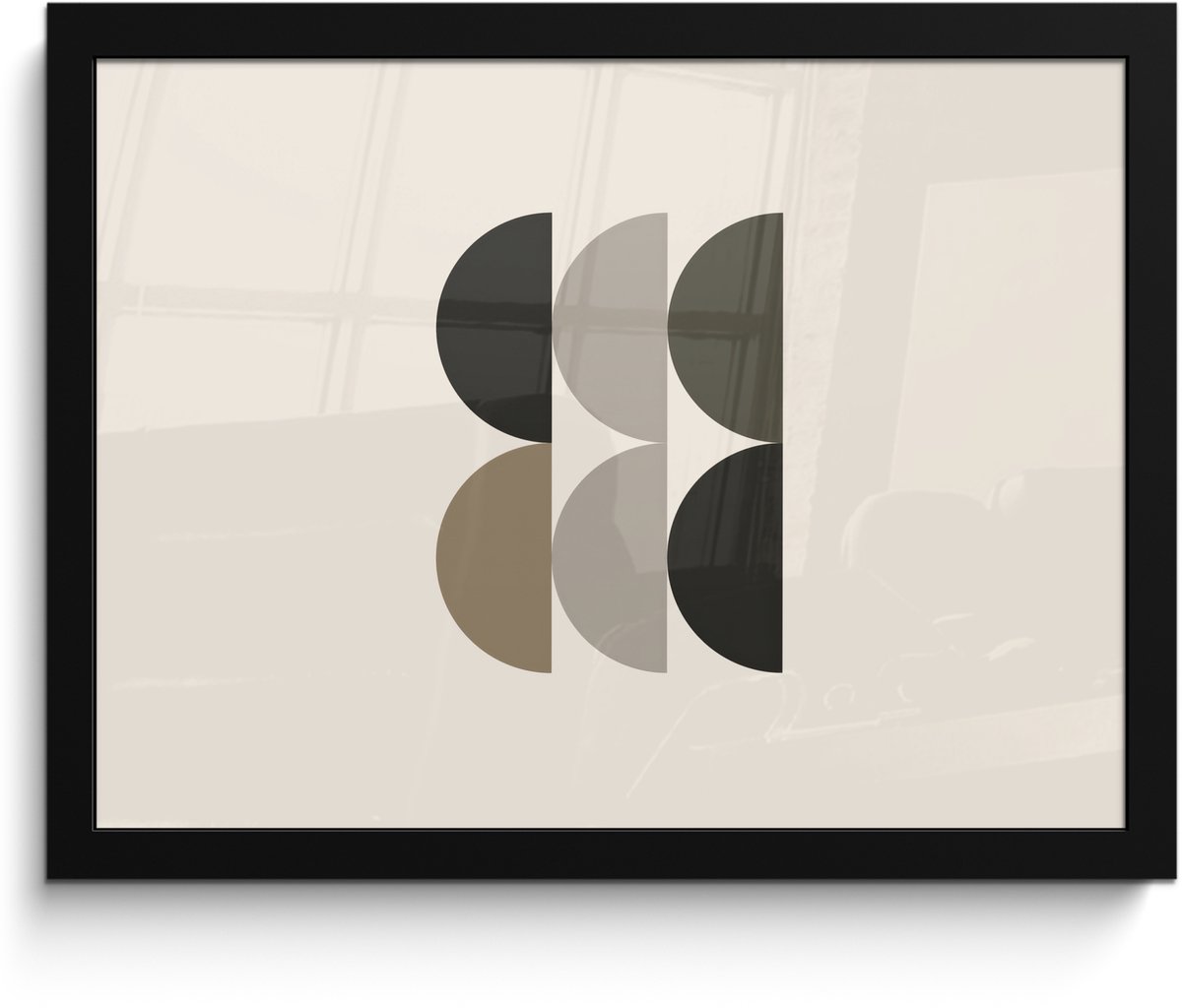 FrameYourWall Poster in lijst - Fotolijst 40x30 cm - Posters - Halve cirkels - Aardetinten - Grafisch - Posterlijst zwart - Decoratie - Wanddecoratie woonkamer - Muurdecoratie slaapkamer Aardetinten - Halve cirkels