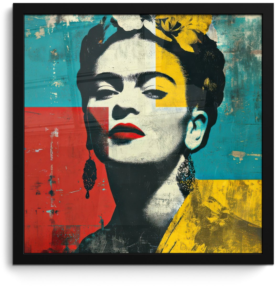 FrameYourWall Poster in lijst - Fotolijst 40x40 cm - Posters - Bloemen - Felle kleuren - Grafisch - Modern - Posterlijst zwart - Decoratie - Wanddecoratie woonkamer - Muurdecoratie slaapkamer Vrouw - Grafisch
