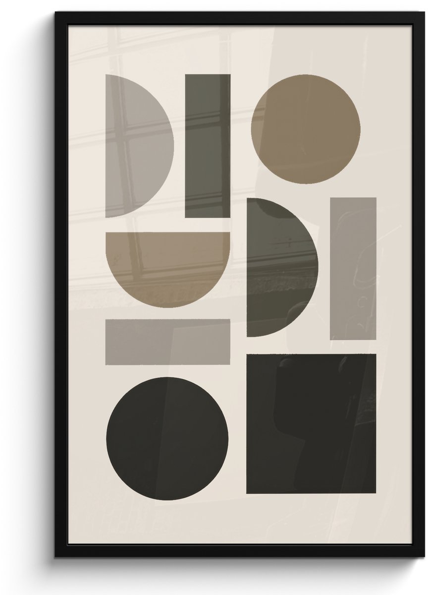 FrameYourWall Poster in lijst - Fotolijst 60x90 cm - Posters - Natuurlijke tinten - Grafisch - Verticale compositie - Posterlijst zwart - Decoratie - Wanddecoratie woonkamer - Muurdecoratie slaapkamer Aardetinte - Grafisch