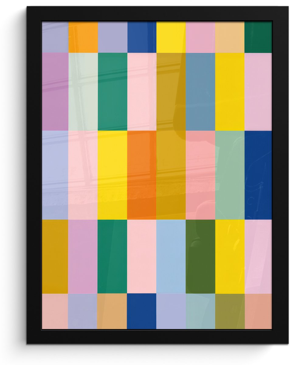 FrameYourWall Poster in lijst - Fotolijst 30x40 cm - Posters - Stroken - Blauw - Patroon - Abstract - Posterlijst zwart - Decoratie - Wanddecoratie woonkamer - Muurdecoratie slaapkamer