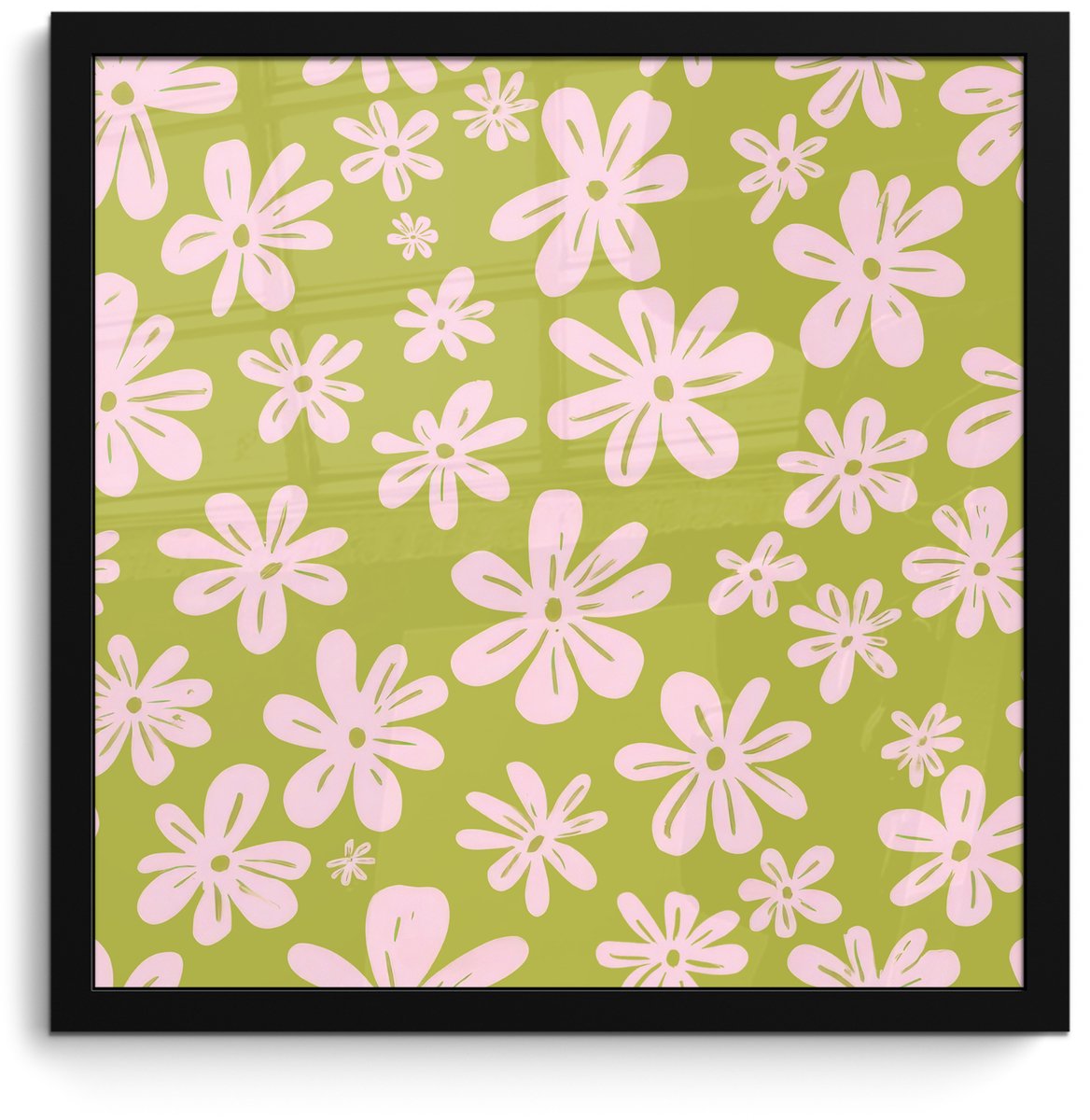 FrameYourWall Poster in lijst - Fotolijst 40x40 cm - Posters - Bloemen - Roze - Getekend - Patroon - Posterlijst zwart - Decoratie - Wanddecoratie woonkamer - Muurdecoratie slaapkamer