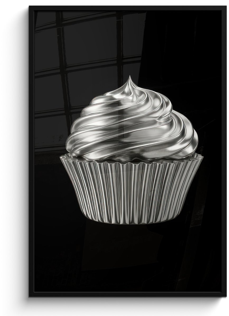 FrameYourWall Poster in lijst - Fotolijst 80x120 cm - Posters - Cupcake - Luxueus - Zilver - Posterlijst zwart - Decoratie - Wanddecoratie woonkamer - Muurdecoratie slaapkamer