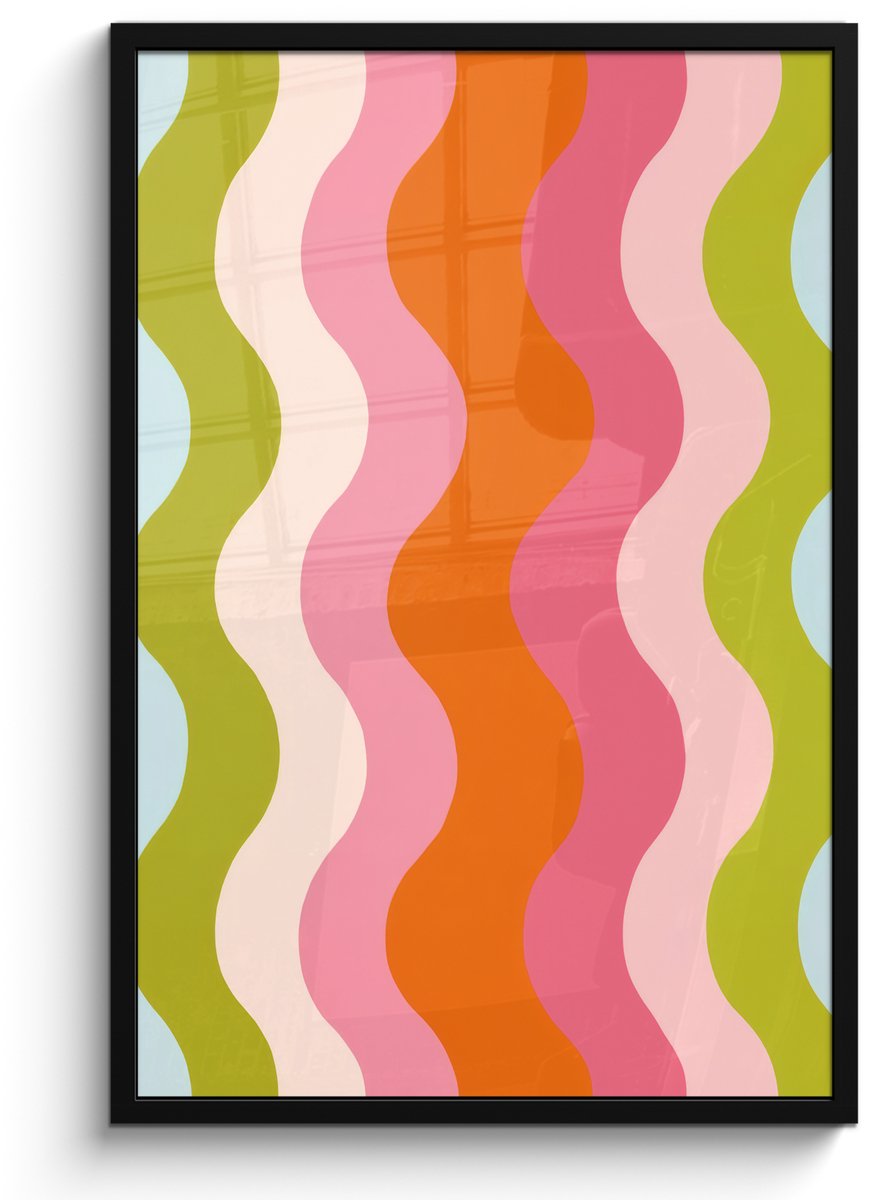 FrameYourWall Poster in lijst - Fotolijst 60x90 cm - Posters - Banen - Golven - Kleurrijk - Verticaal - Posterlijst zwart - Decoratie - Wanddecoratie woonkamer - Muurdecoratie slaapkamer