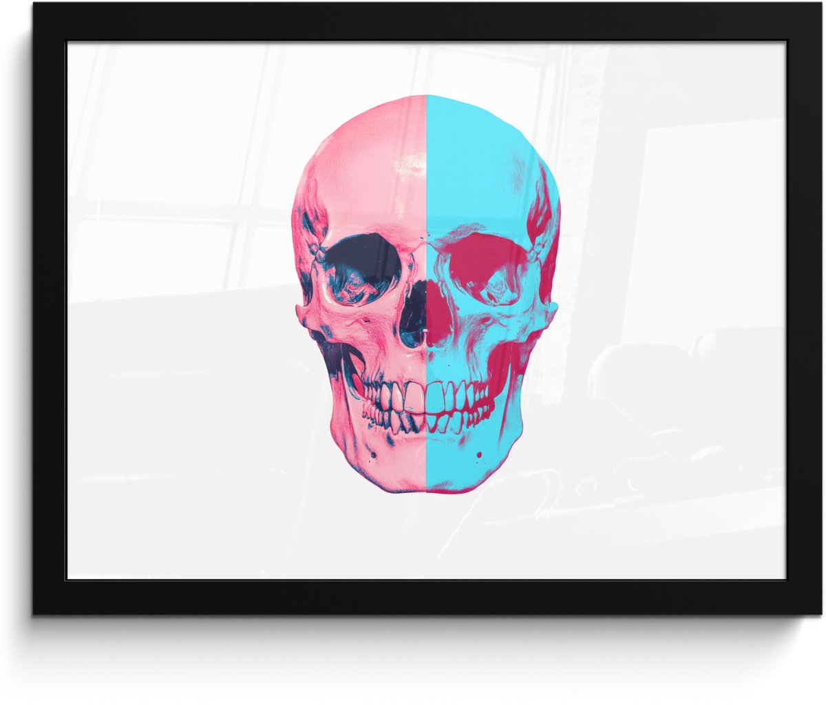 FrameYourWall Poster in lijst - Fotolijst 40x30 cm - Posters - Schedel - Grafisch - Roze - Verdeeld - Posterlijst zwart - Decoratie - Wanddecoratie woonkamer - Muurdecoratie slaapkamer