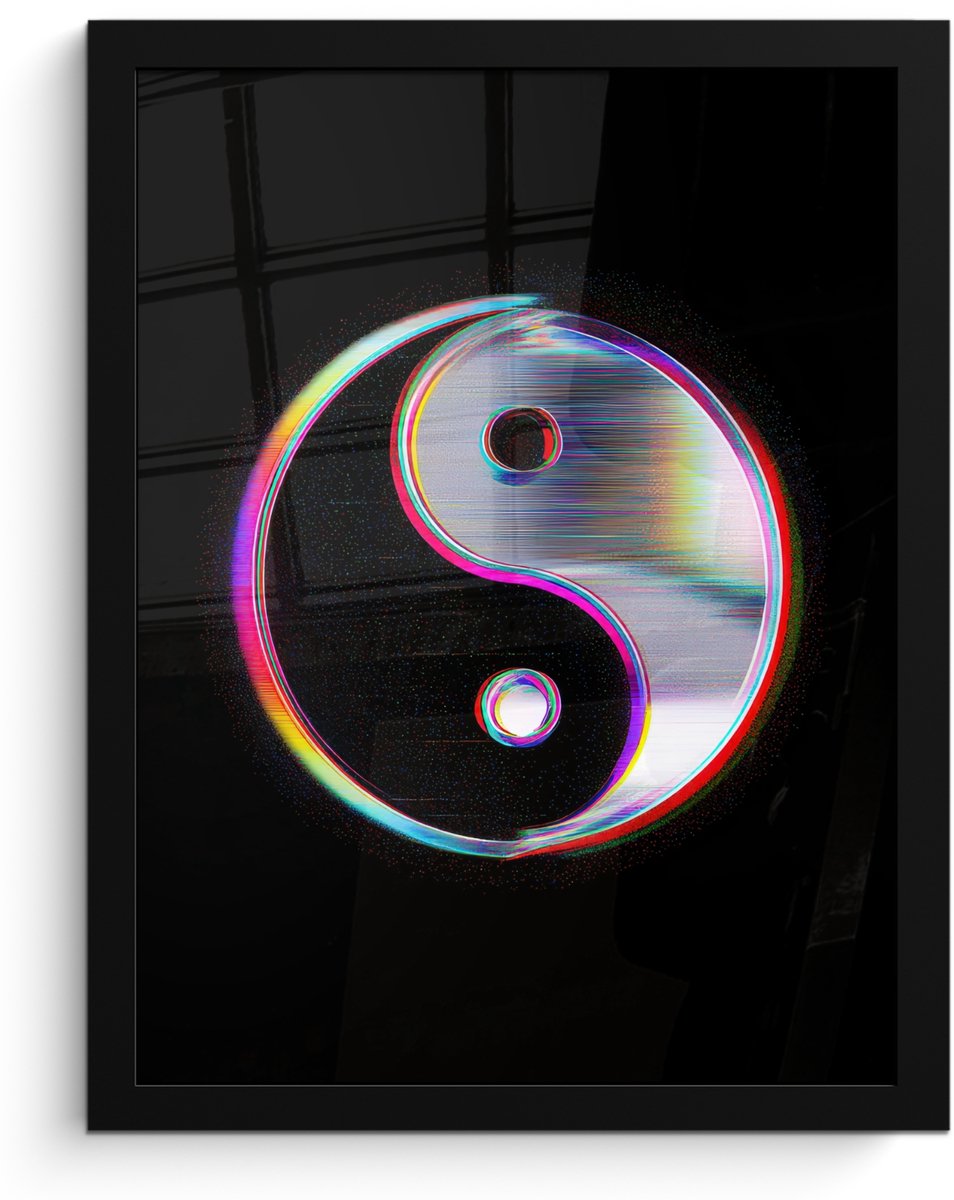 FrameYourWall Poster in lijst - Fotolijst 30x40 cm - Posters - Yin-Yang - Cirkel - Regenboog - Posterlijst zwart - Decoratie - Wanddecoratie woonkamer - Muurdecoratie slaapkamer Yin-Yang - Cirkel - Kleurrijk
