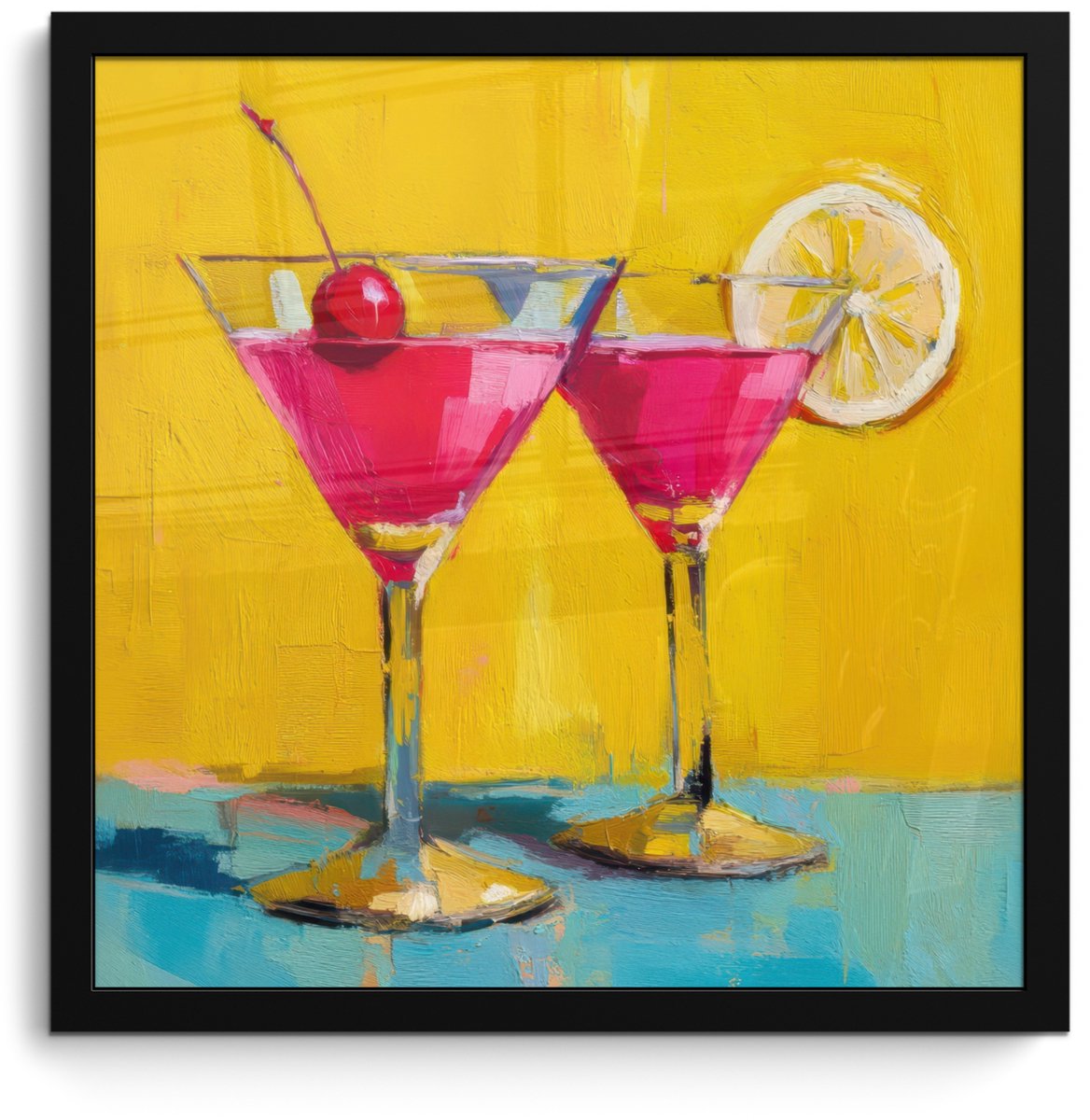 FrameYourWall Poster in lijst - Fotolijst 40x40 cm - Posters - Glazen - Cocktail - Citroen - Kers - Posterlijst zwart - Decoratie - Wanddecoratie woonkamer - Muurdecoratie slaapkamer