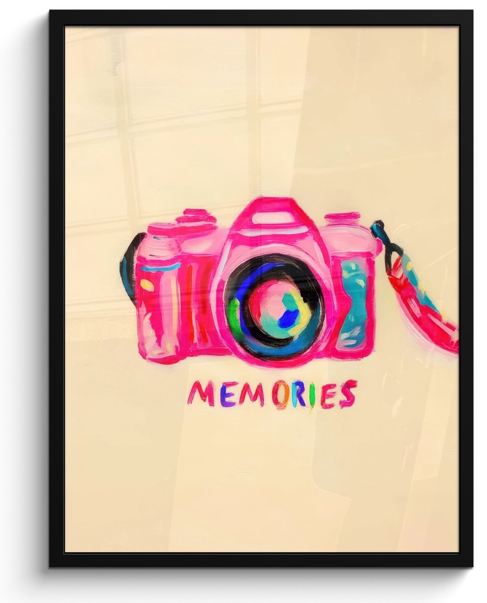 FrameYourWall Poster in lijst - Fotolijst 60x80 cm - Posters - Camera - Memories - Roze - Geschilderd - Posterlijst zwart - Decoratie - Wanddecoratie woonkamer - Muurdecoratie slaapkamer
