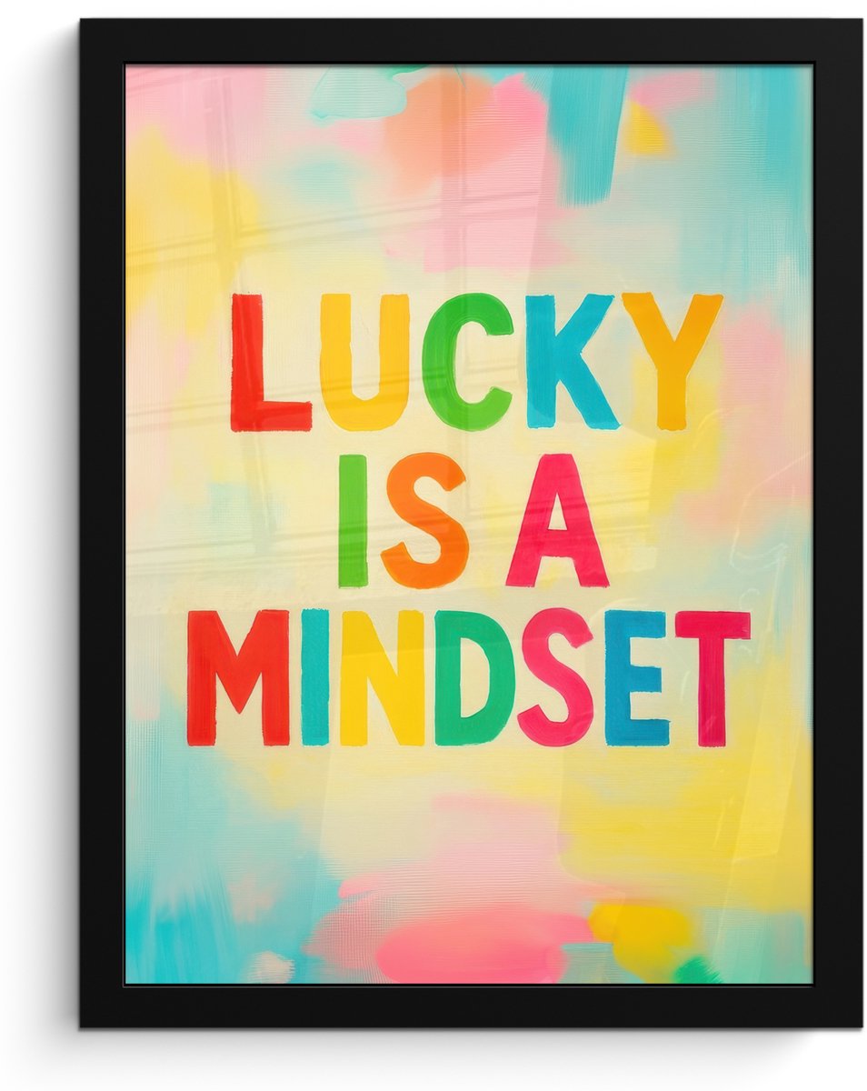 FrameYourWall Poster in lijst - Fotolijst 30x40 cm - Posters - Quote - Lucky - Regenboogkleuren - Posterlijst zwart - Decoratie - Wanddecoratie woonkamer - Muurdecoratie slaapkamer Quote - Lucky - Kleurrijk