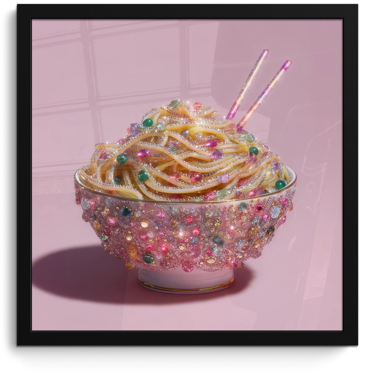 FrameYourWall Poster in lijst - Fotolijst 40x40 cm - Posters - Noodles - Edelstenen - Stokjes - Roze - Posterlijst zwart - Decoratie - Wanddecoratie woonkamer - Muurdecoratie slaapkamer