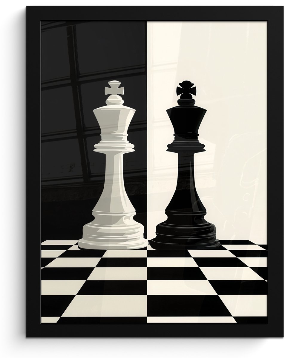 FrameYourWall Poster in lijst - Fotolijst 30x40 cm - Posters - Schaakstukken - Koning - Geblokt - Zwart - Posterlijst zwart - Decoratie - Wanddecoratie woonkamer - Muurdecoratie slaapkamer - Kerstversiering - Kerstdecoratie voor binnen - Kerstmis Schaakstukken - Geblokt
