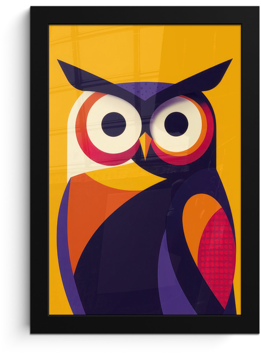 FrameYourWall Poster in lijst - Fotolijst 20x30 cm - Posters - Uil - Grafisch - Kleurrijk - Ogen - Posterlijst zwart - Decoratie - Wanddecoratie woonkamer - Muurdecoratie slaapkamer Uil - Ogen