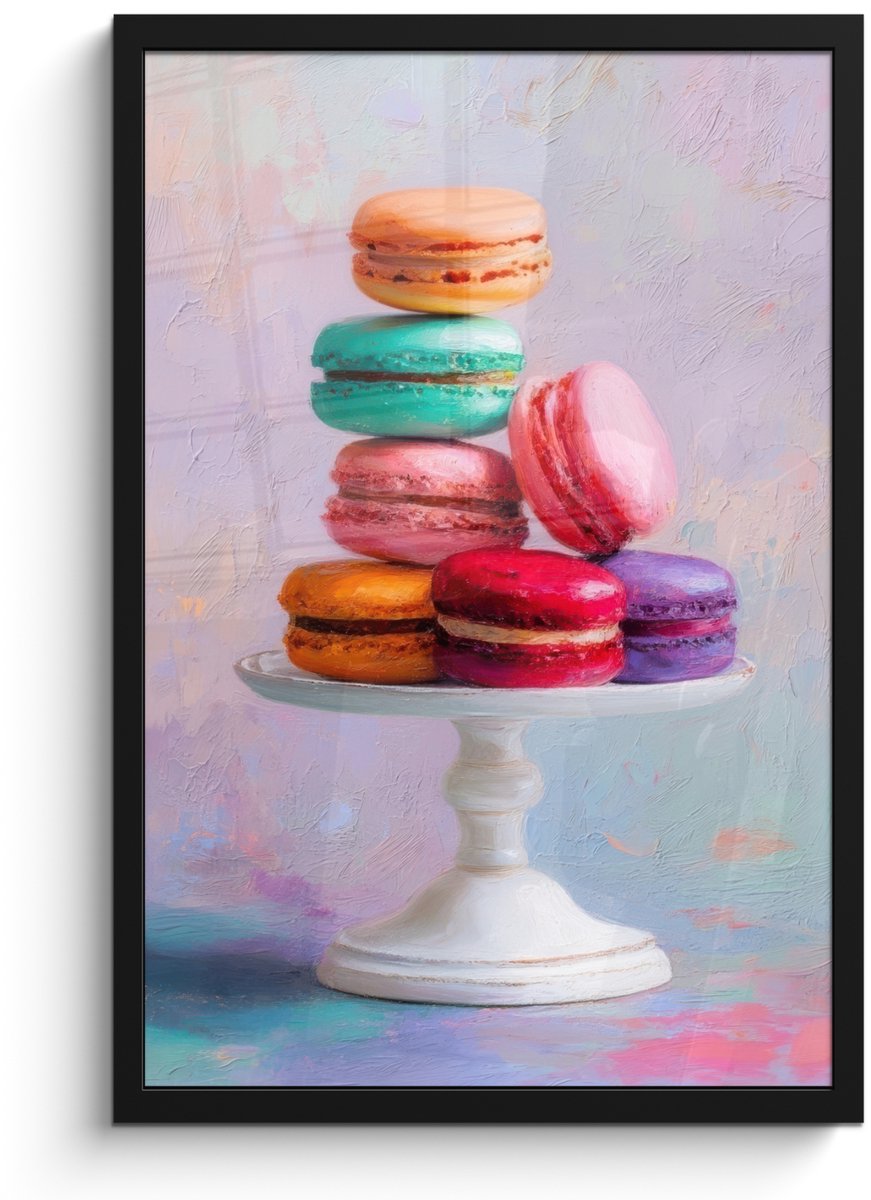 FrameYourWall Poster in lijst - Fotolijst 40x60 cm - Posters - Macarons - Schaal - Pastel - Kleurrijk - Posterlijst zwart - Decoratie - Wanddecoratie woonkamer - Muurdecoratie slaapkamer