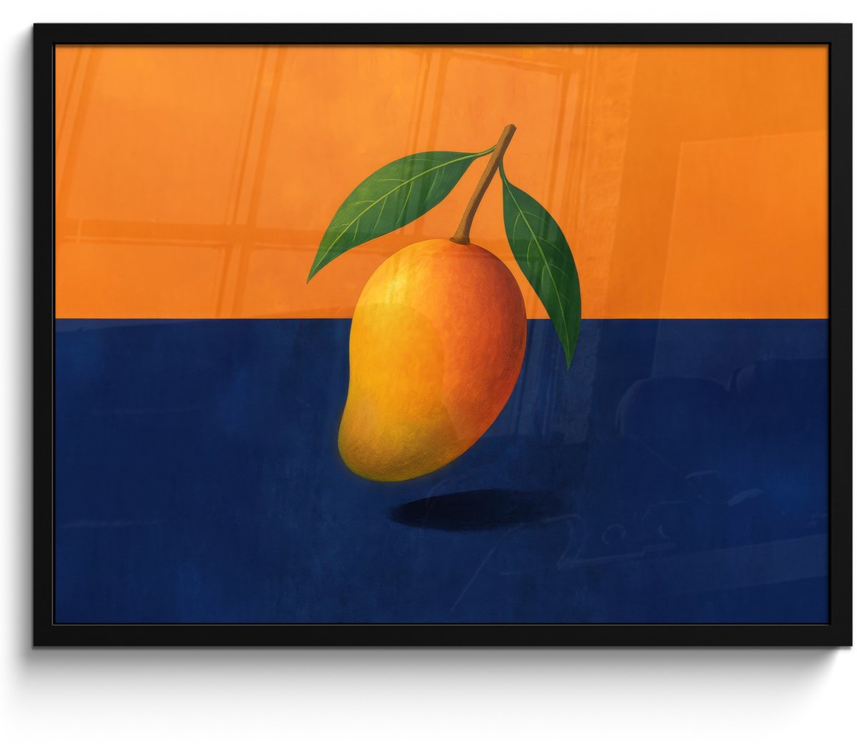 FrameYourWall Poster in lijst - Fotolijst 80x60 cm - Posters - Mango - Vlakken - Bladeren - Oranje - Posterlijst zwart - Decoratie - Wanddecoratie woonkamer - Muurdecoratie slaapkamer